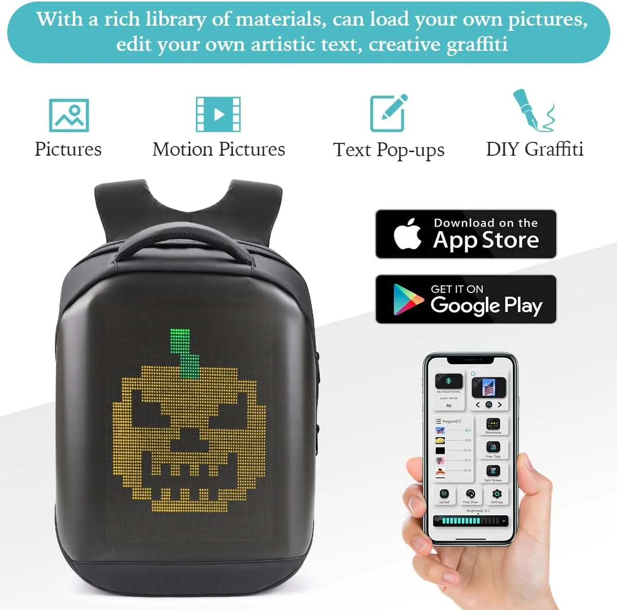 Led Backpack with Programmable Screen,HD Color Screen App Control 15.6 inches Laptop Backpack, Waterproof led bag, Travel, Motorcycle Backpack