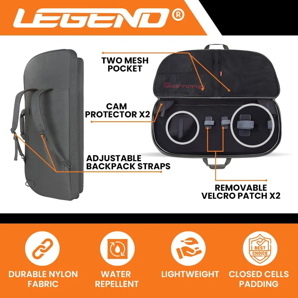 Legend Gamma Compound Bow Case - Premium Archery Bow Cases with Backpack & Shoulder Straps, Soft Bow Case for Archery Accessories & Gear, Lightweight Travel Bow Bag with Multiple Storage Pockets
