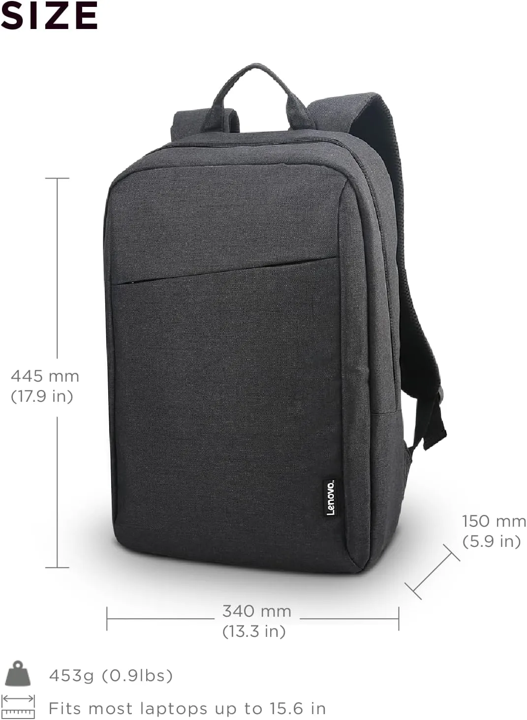 Lenovo Laptop Backpack B210, 15.6-Inch Laptop/Tablet, Durable, Water-Repellent, Lightweight, Clean Design, Sleek for Travel, Business Casual or College, GX40Q17225, Black
