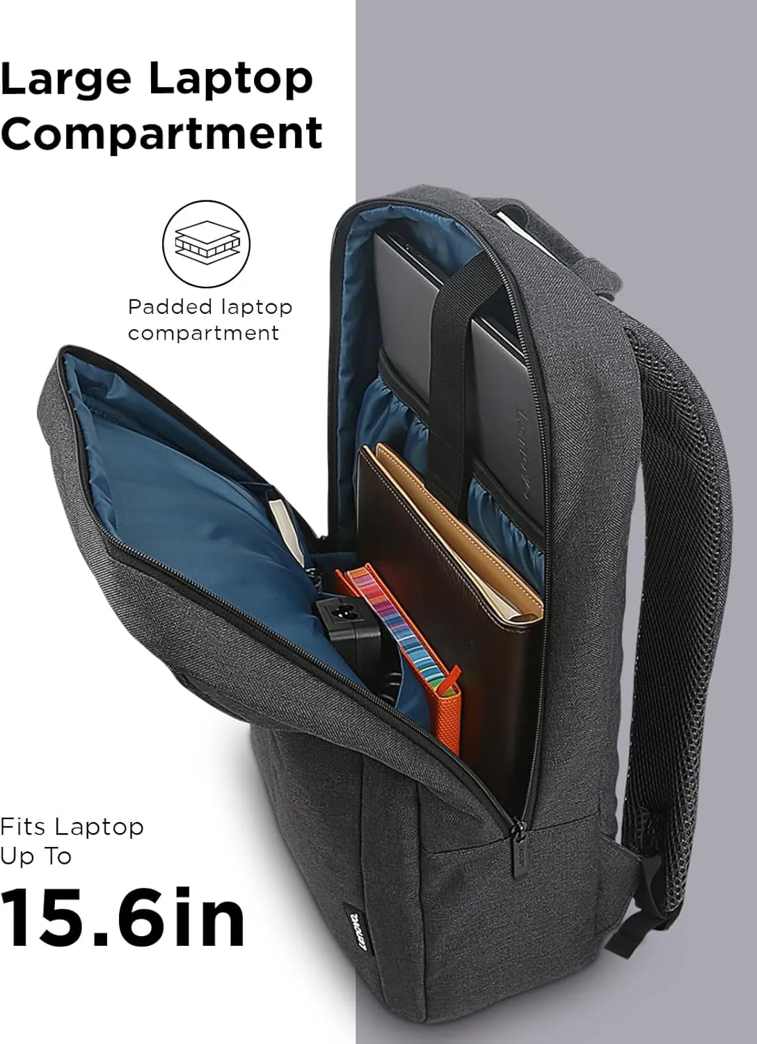 Lenovo Laptop Backpack B210, 15.6-Inch Laptop/Tablet, Durable, Water-Repellent, Lightweight, Clean Design, Sleek for Travel, Business Casual or College, GX40Q17225, Black
