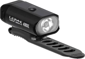 LEZYNE Mini Drive 400XL Bicycle Front Rechargeable IPX7 White LED Road Mountain Gravel Bike Light w/Multiple Solid & Flash Modes | Integrated Versatile Mounting Strap, 400 Lumens, Gloss Black