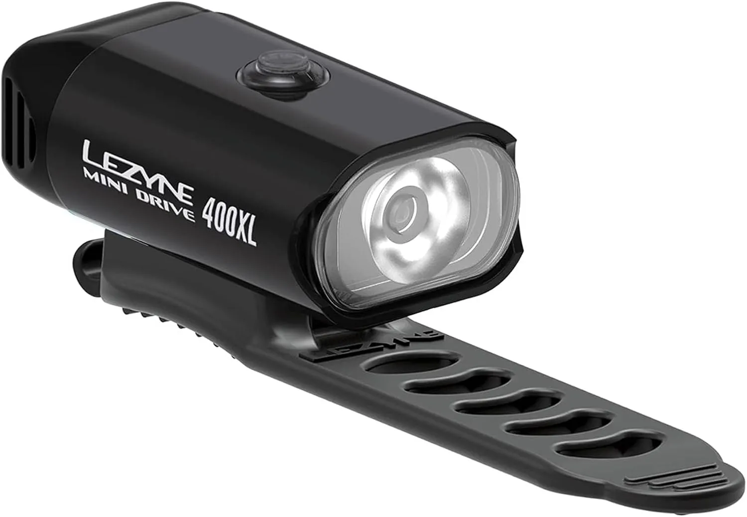 LEZYNE Mini Drive 400XL Bicycle Front Rechargeable IPX7 White LED Road Mountain Gravel Bike Light w/Multiple Solid & Flash Modes | Integrated Versatile Mounting Strap, 400 Lumens, Gloss Black