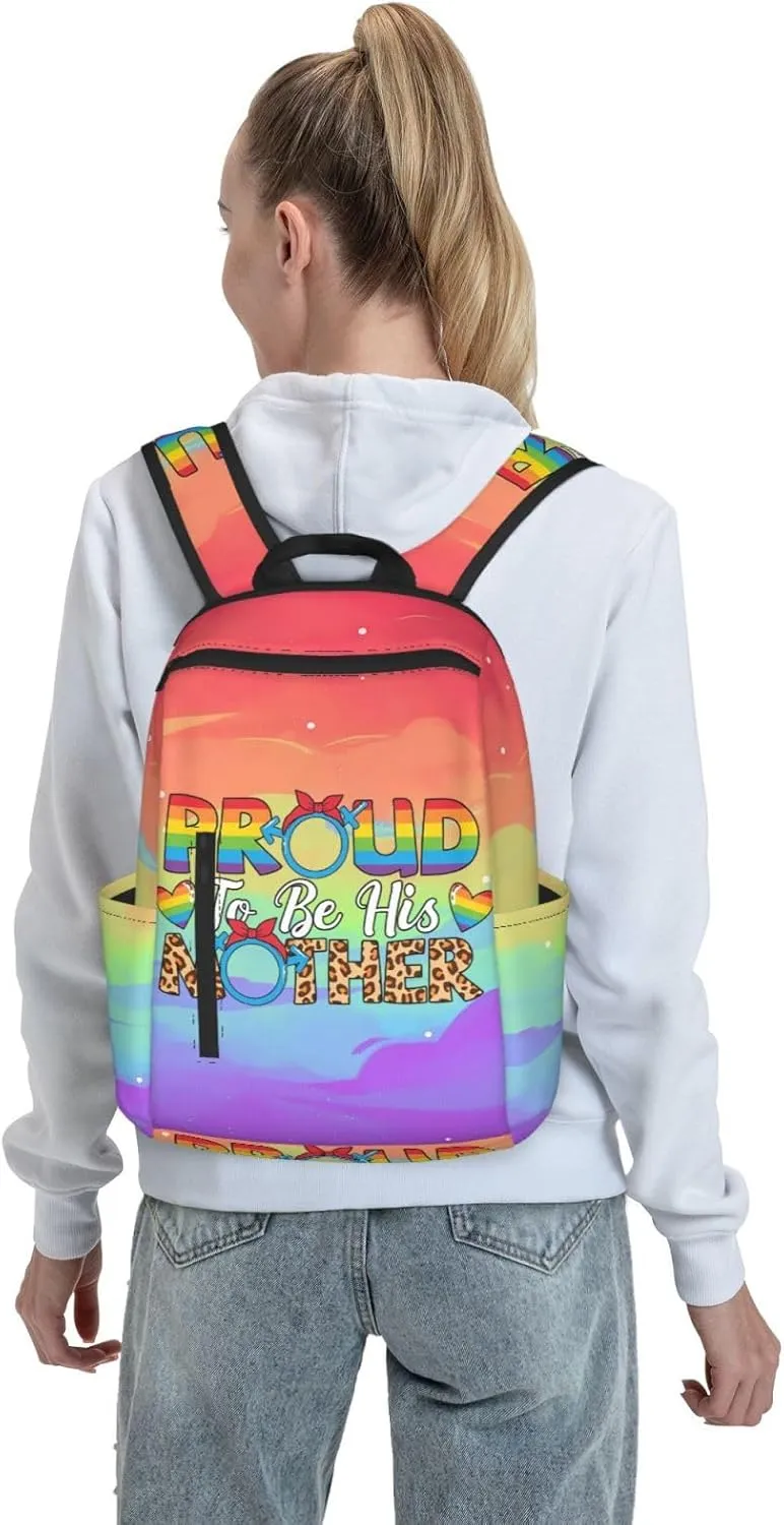 LGBT Rainbow Gay Pride Proud To Be His Mother Travel Laptop Backpack Casual Backpacks Double Shoulder Daypack Notebook Rucksack Work Bags Sports Bag for Hiking Camping Beach