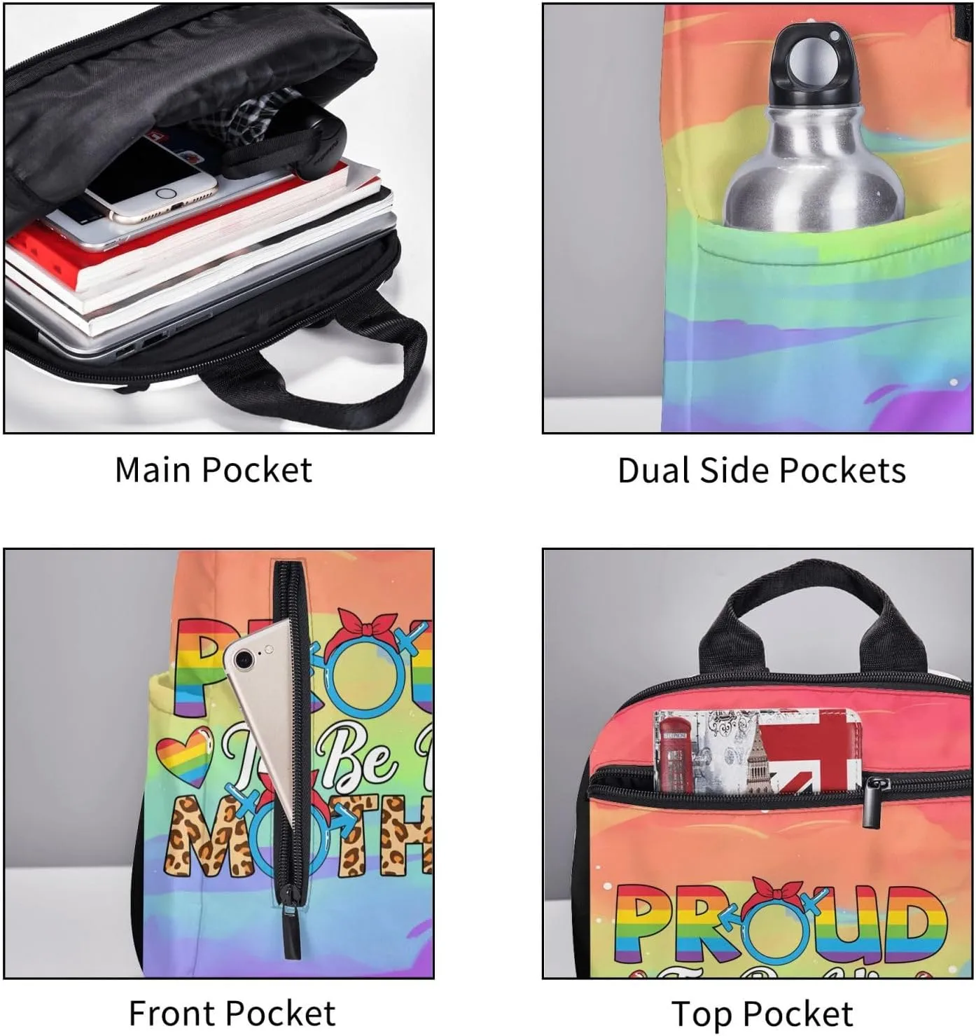 LGBT Rainbow Gay Pride Proud To Be His Mother Travel Laptop Backpack Casual Backpacks Double Shoulder Daypack Notebook Rucksack Work Bags Sports Bag for Hiking Camping Beach