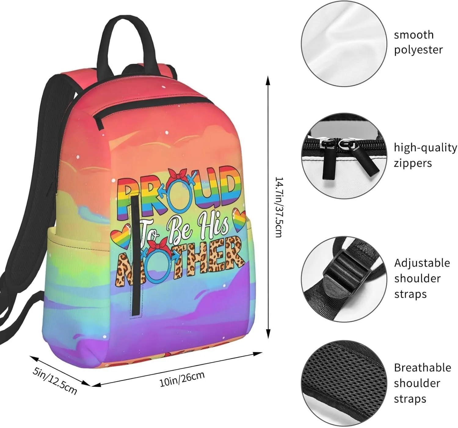 LGBT Rainbow Gay Pride Proud To Be His Mother Travel Laptop Backpack Casual Backpacks Double Shoulder Daypack Notebook Rucksack Work Bags Sports Bag for Hiking Camping Beach