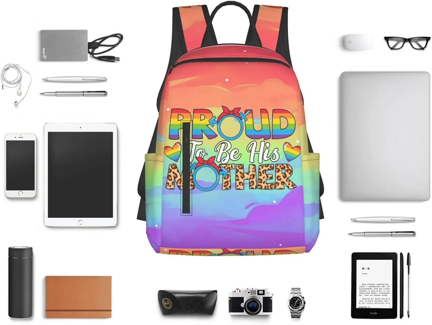 LGBT Rainbow Gay Pride Proud To Be His Mother Travel Laptop Backpack Casual Backpacks Double Shoulder Daypack Notebook Rucksack Work Bags Sports Bag for Hiking Camping Beach
