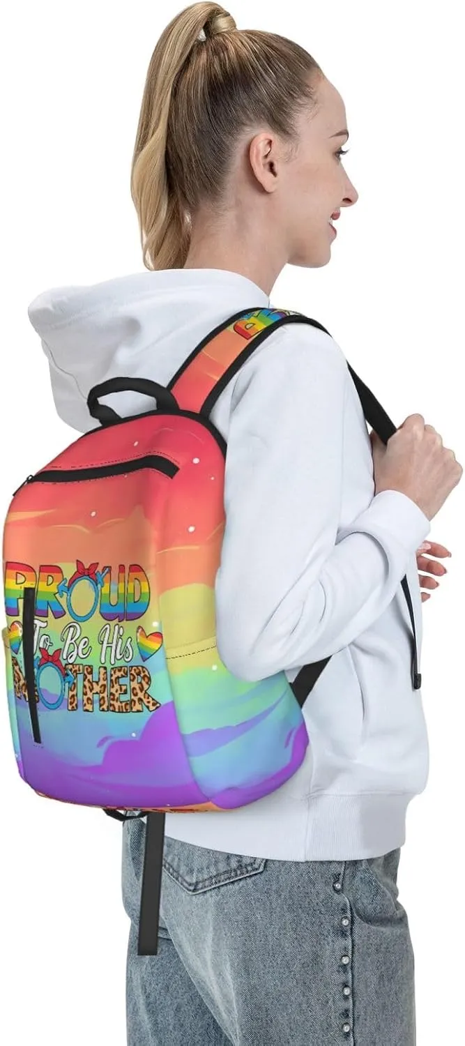 LGBT Rainbow Gay Pride Proud To Be His Mother Travel Laptop Backpack Casual Backpacks Double Shoulder Daypack Notebook Rucksack Work Bags Sports Bag for Hiking Camping Beach