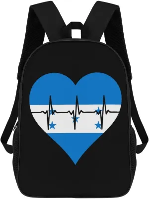 Love Honduras Heartbeat Unisex Backpack 17" Casual Daypacks Simple Shoulders Bag for Camping Hiking Travel Gear