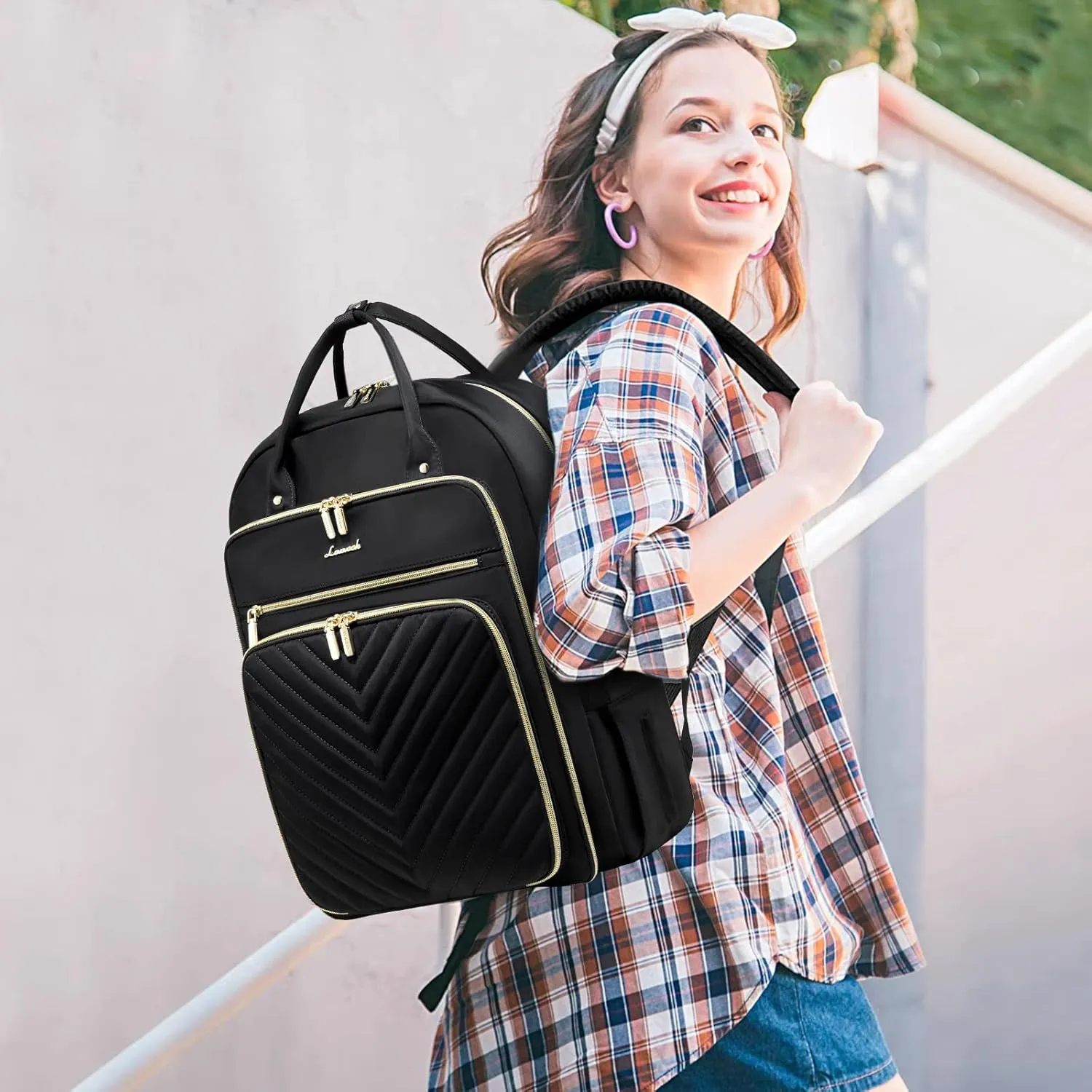 LOVEVOOK Laptop Backpack Women Teacher Backpack,17.3 Inch Laptop Bag with USB Port,Waterproof Daypack for Work Travel,Black