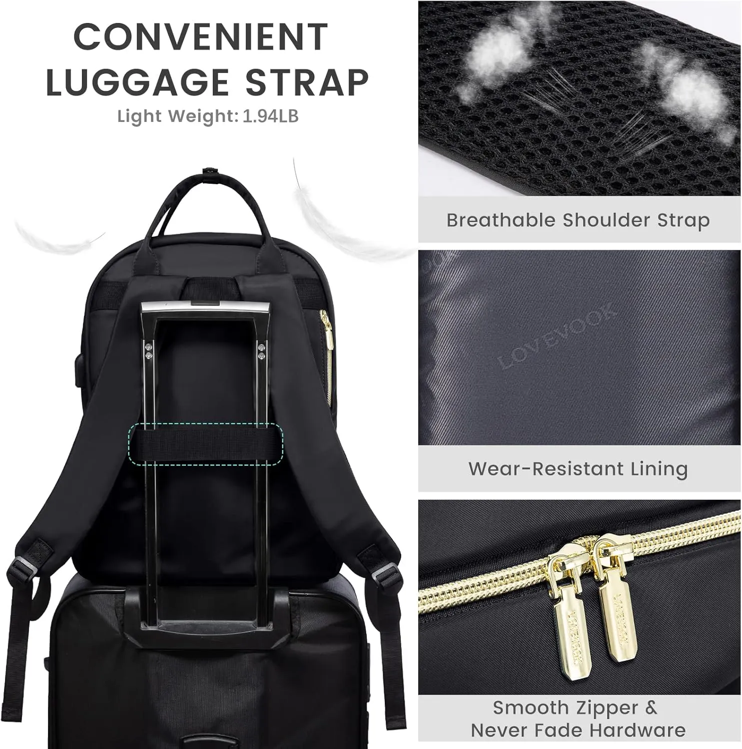 LOVEVOOK Laptop Backpack Women Teacher Backpack,17.3 Inch Laptop Bag with USB Port,Waterproof Daypack for Work Travel,Black