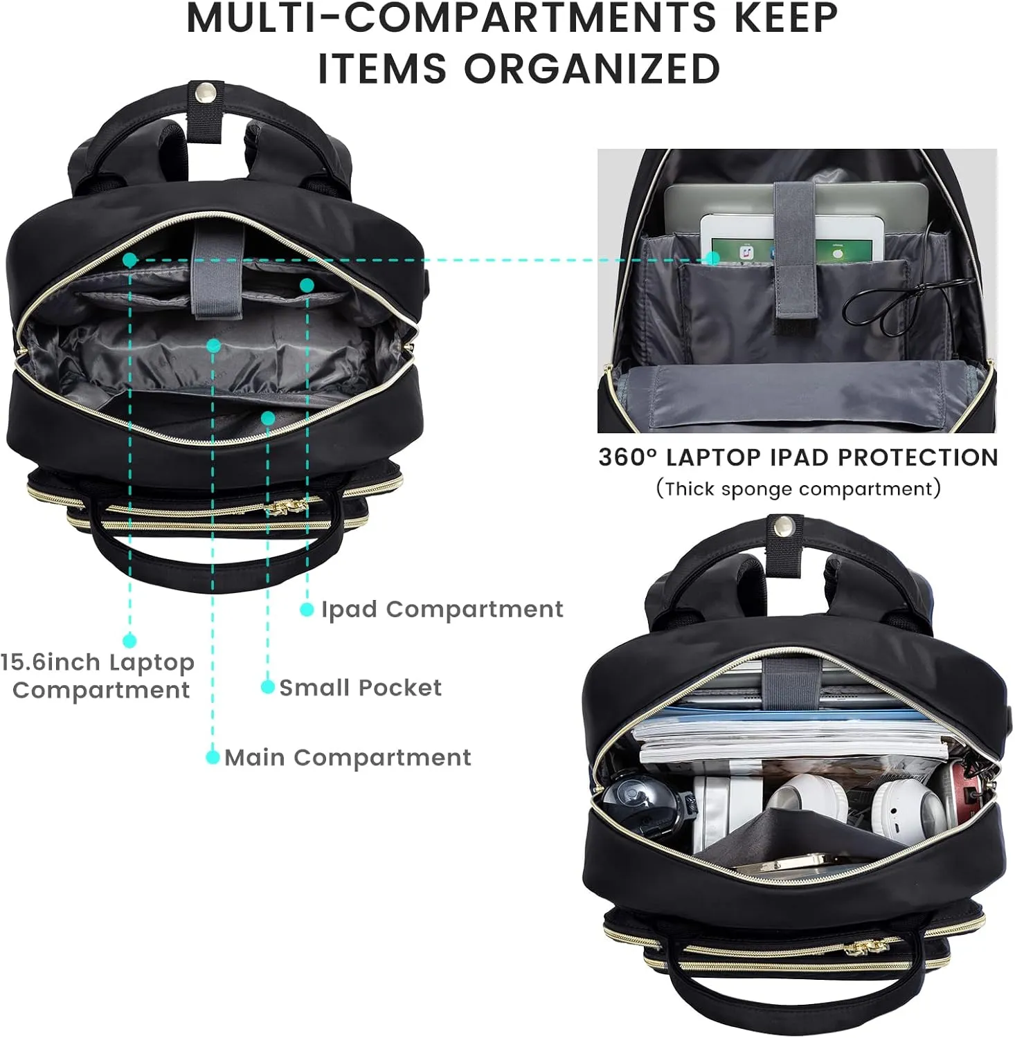 LOVEVOOK Laptop Backpack Women Teacher Backpack,17.3 Inch Laptop Bag with USB Port,Waterproof Daypack for Work Travel,Black