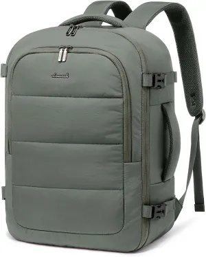 LOVEVOOK Travel Backpack for Women Men, 40L Lightweight Puffy Flight Approved Carry On Backpack Fits 17'' Laptop, TSA Personal Item Travel Bag, Waterproof Weekender Trip Work Luggage Daypack, Green