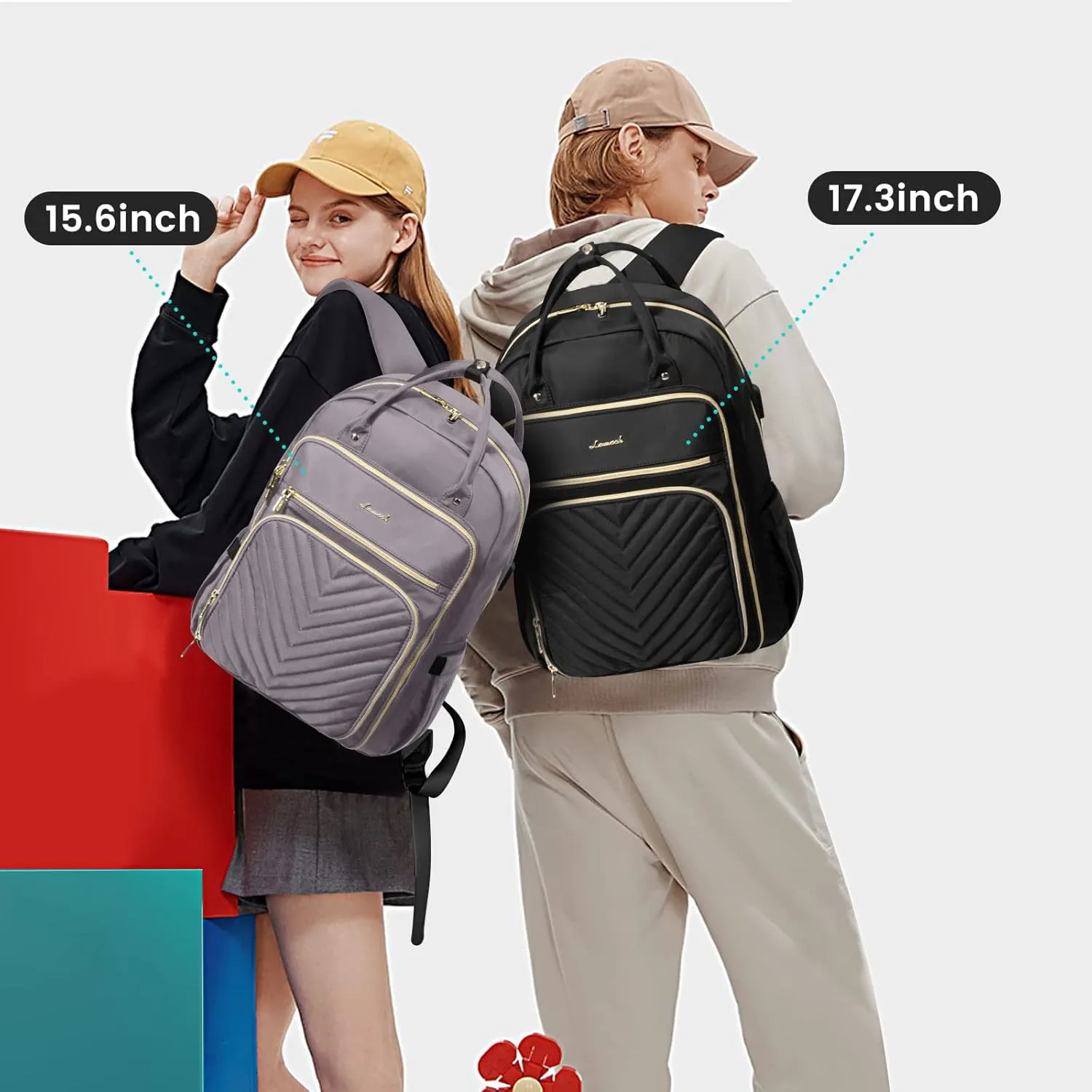 LOVEVOOK Womens Backpack,15.6 Inch Laptop Backpack for Work Travel, Large Capacity Work Backpack for Teacher Nurse, Computer Bag with USB Charging Port.Grey Purple.