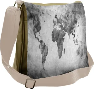 Lunarable Modern Messenger Bag, Vintage Dark Tone World Map, Unisex Cross-body