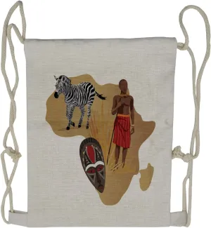 Lunarable Savannah Drawstring Backpack, Zebra Map and Local Man, Sackpack Bag