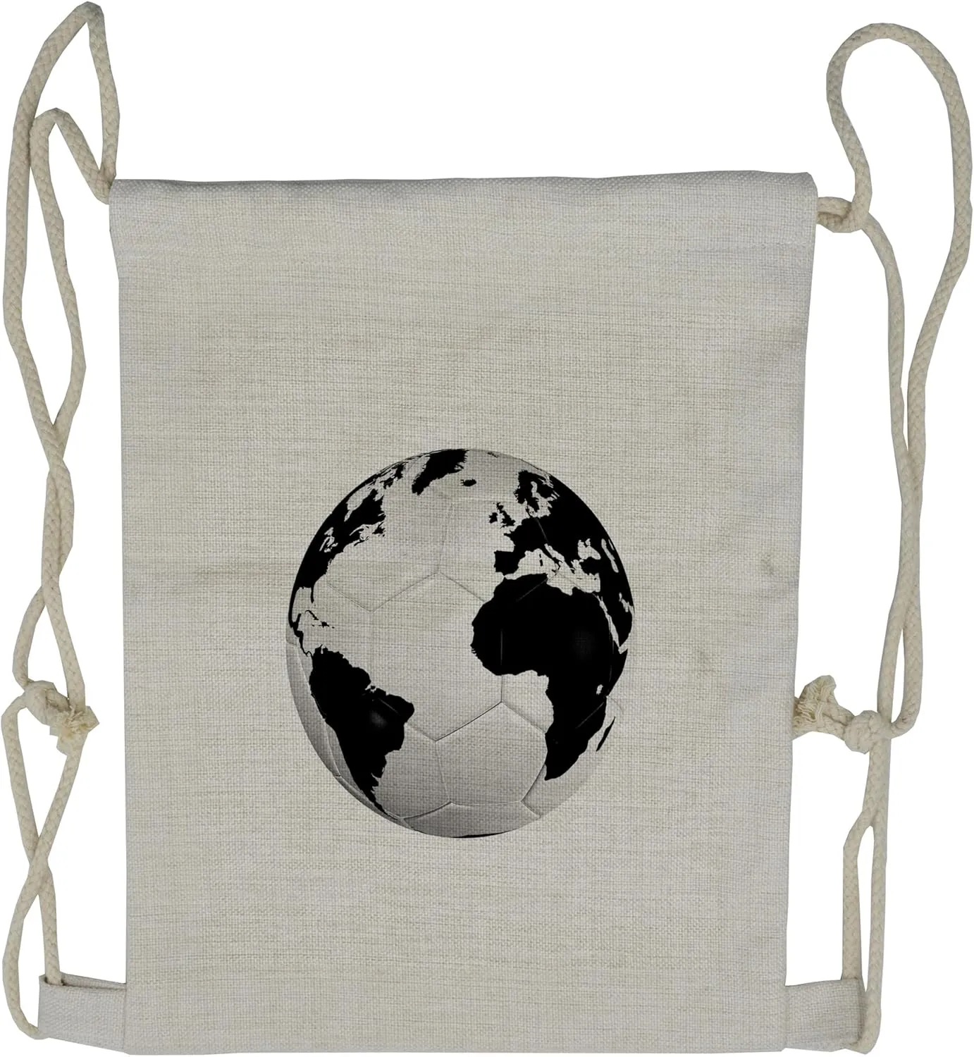 Lunarable Sports Drawstring Backpack, Soccer Ball with World Map, Sackpack Bag