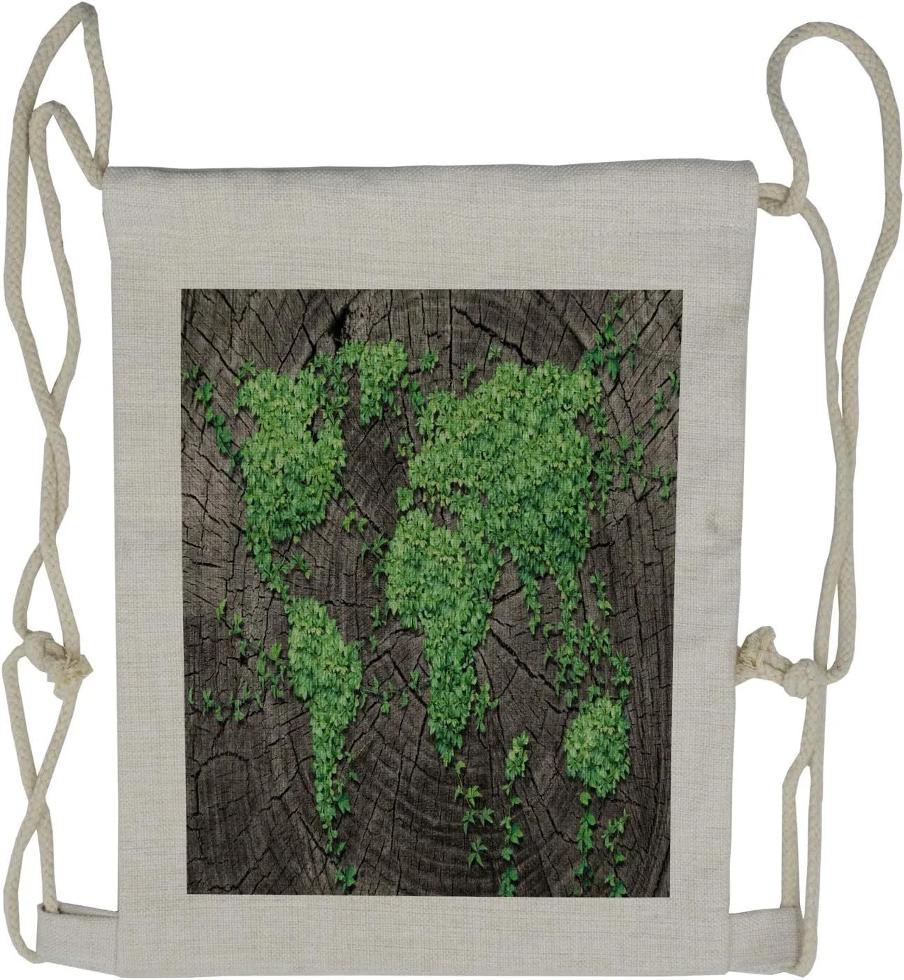 Lunarable World Map Drawstring Backpack, Map on Tree Trunk Leaves, Sackpack Bag
