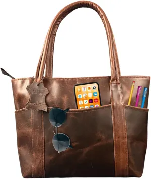 Madosh Genuine Leather Brown Tote Bag Messenger Bag Ladies Purse Women's Shoulder Satchel Handbag