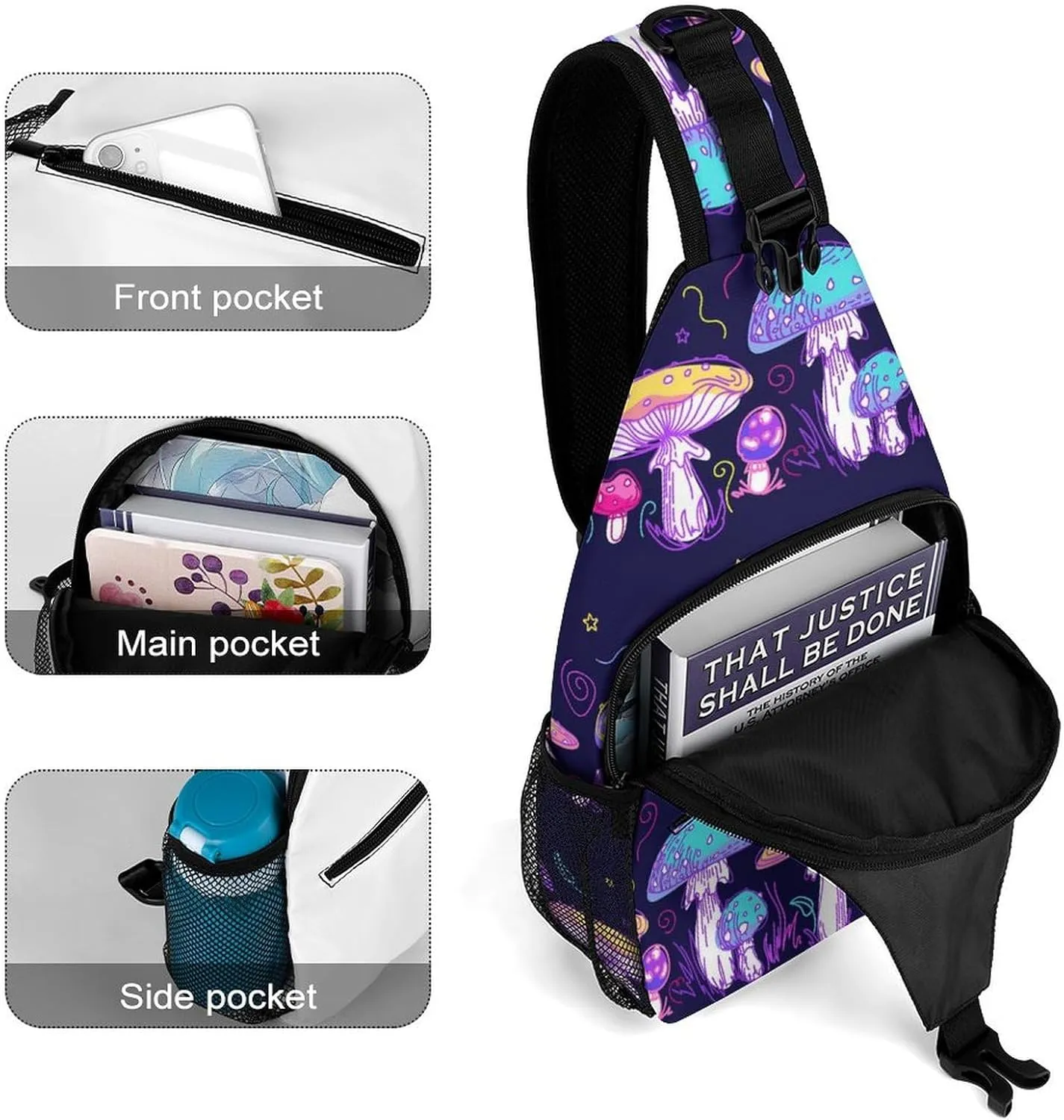 Magic-mushrooms Texture Crossbody Sling Bag for Women Men Travel Chest Bag, Cycling Shoulder Backpack