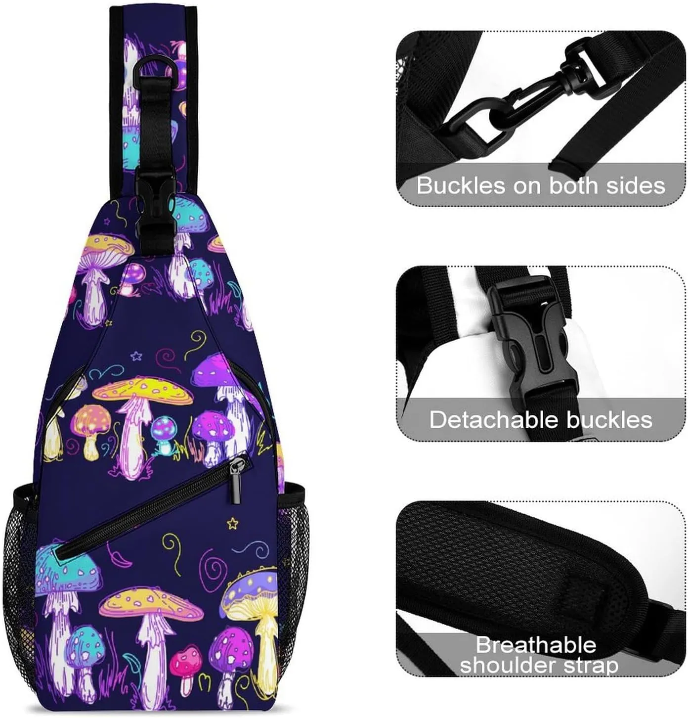 Magic-mushrooms Texture Crossbody Sling Bag for Women Men Travel Chest Bag, Cycling Shoulder Backpack