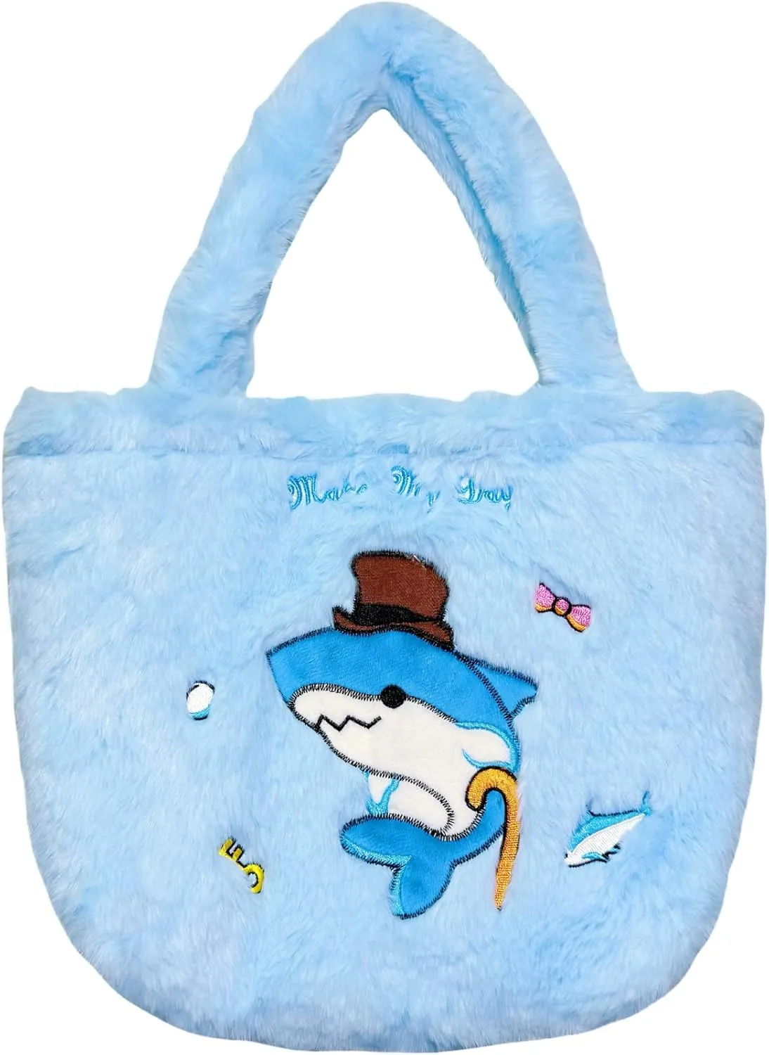 make my day Kawaii Marine Plush Tote Bag for Girls - Snap-Closure Bag Fits iPad/Switch, Soft Ocean-Themed Animal Handbag