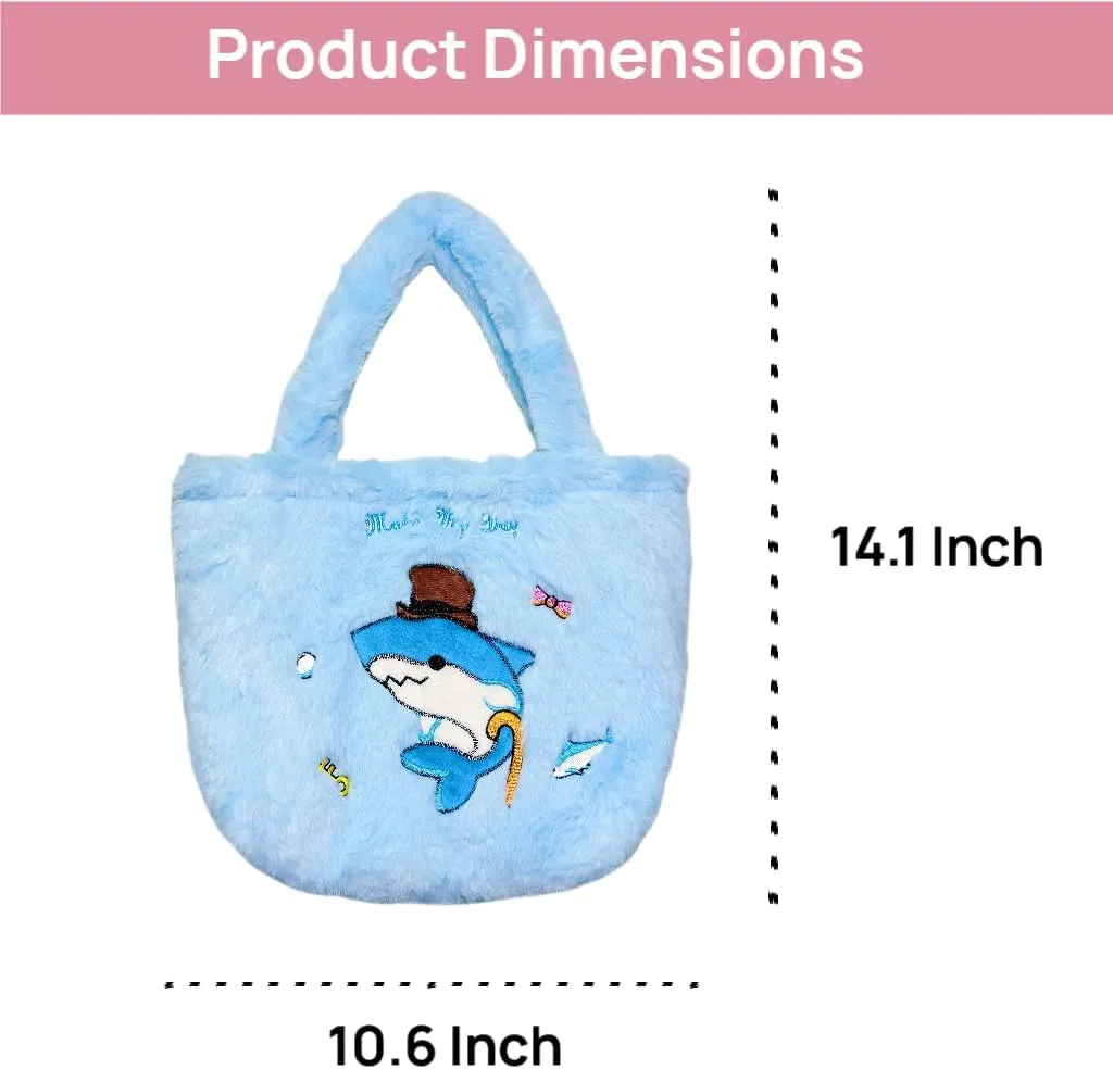 make my day Kawaii Marine Plush Tote Bag for Girls - Snap-Closure Bag Fits iPad/Switch, Soft Ocean-Themed Animal Handbag