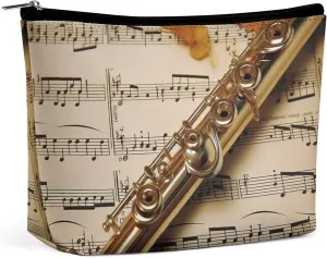 Makeup Bag Foldable Cosmetic Bag Flute Music Printed Makeup Organizer Travel Makeup Bag for Travel And Daily Life