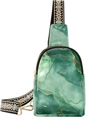 Marble Bag Small Sling Bag for Women Green Marble Texture Leather Crossbody Bags Chest Bag Waist Packs