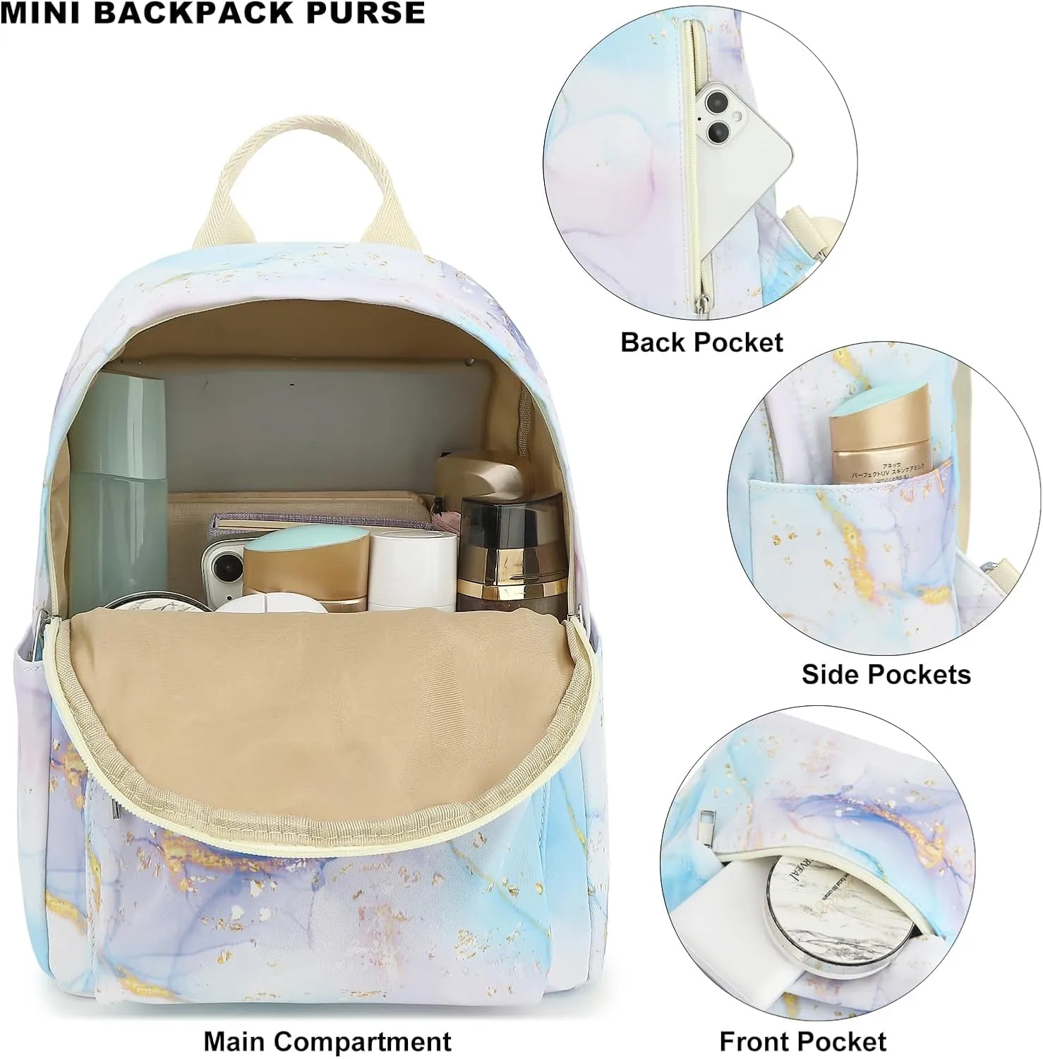 Marble Mini Backpack Women Girls, Small Backpack Purse for Adults Teens Kids School Travel