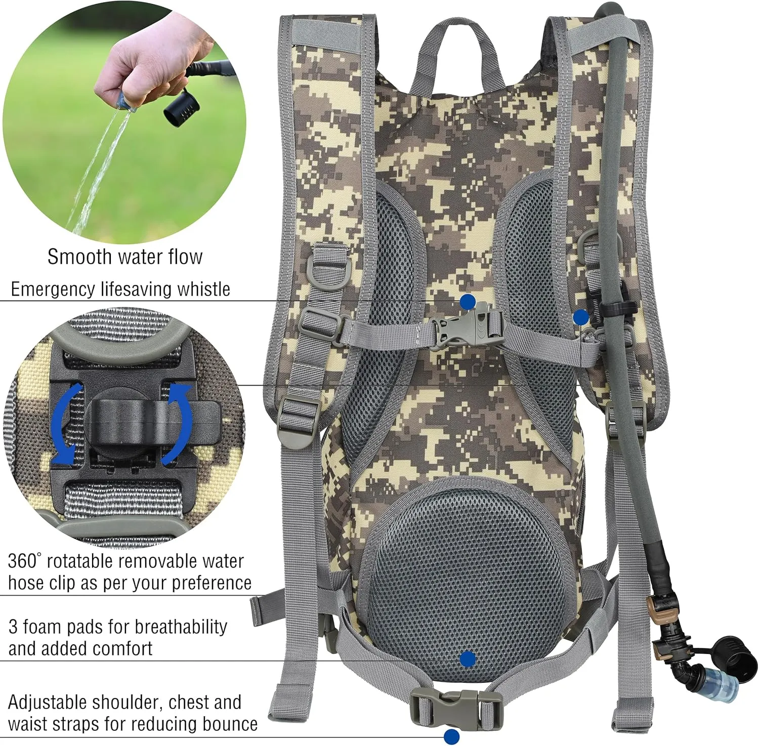 MARCHWAY Tactical Molle Hydration Pack Backpack with 3L TPU Water Bladder, Military Daypack for Cycling, Hiking, Running, Climbing, Hunting, Biking