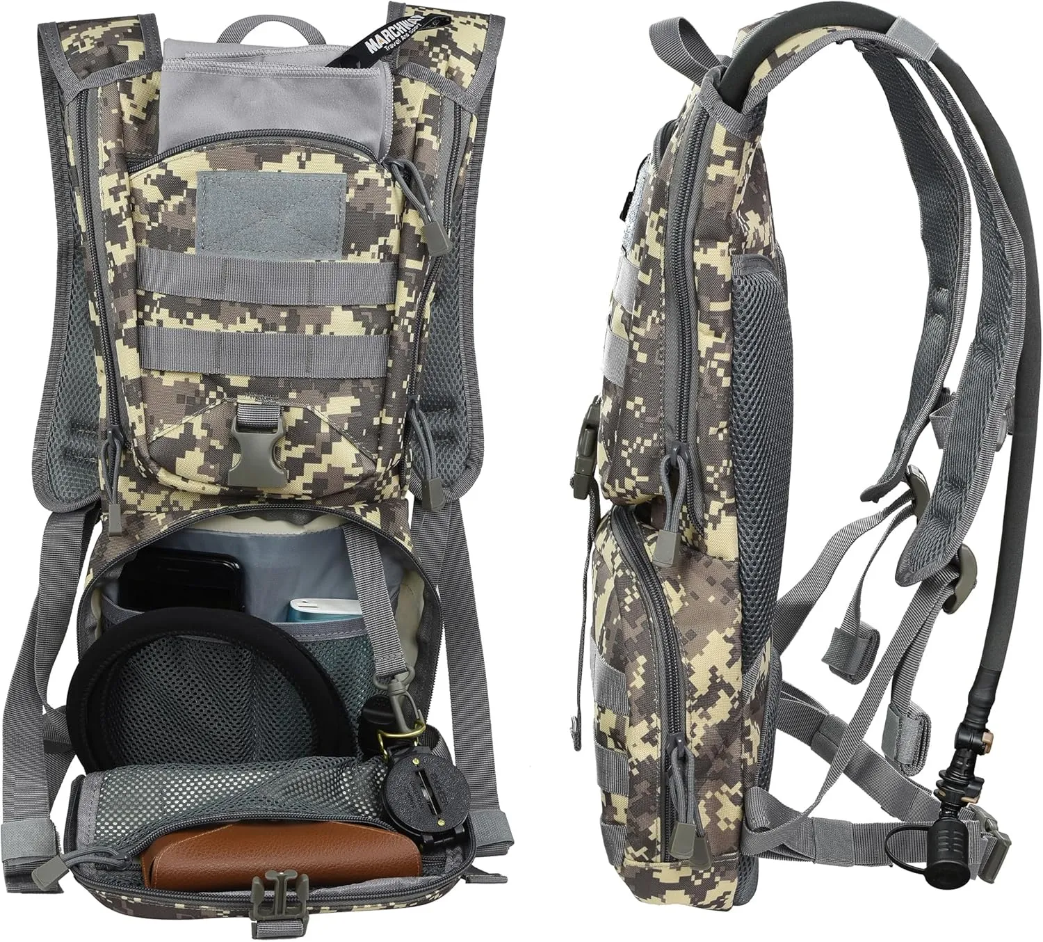 MARCHWAY Tactical Molle Hydration Pack Backpack with 3L TPU Water Bladder, Military Daypack for Cycling, Hiking, Running, Climbing, Hunting, Biking