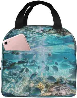 Marine Life print Lunch Bag, Food Handbags Case, Leakproof Insulated, for Work/Picnic/Beach/Travel