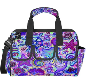 Marine Nautical Violet Pink Blue Tool Bag for Men Women Heavy Duty Multi-Pockets Wide Mouth Tool Tote Waterproof Tool Bag Organizer with Adjustable Shoulder Strap