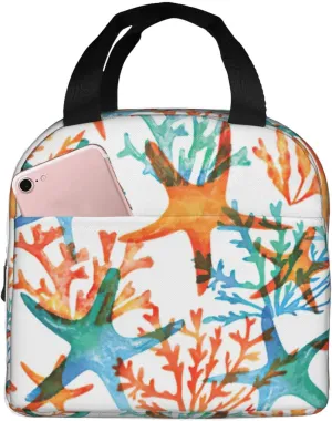 Marine Starfish Coral print Lunch Bag, Food Handbags Case, Leakproof Insulated, for Work/Picnic/Beach/Travel
