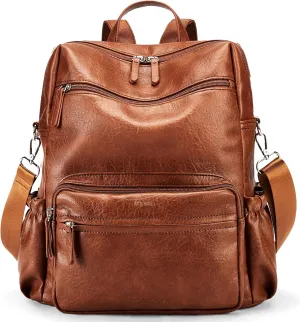Marvolia PU Leather Backpack Purse for Women Large Fashion Designer Travel Backpack Ladies Shoulder Bag - Brown