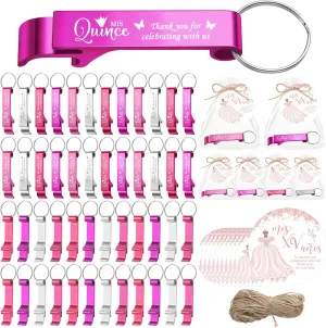 Maxdot 56 Sets Quinceañera Party Favors for Guests Bottle Opener Keychain Thank You Celebrating with Us Tags and Bags 15th Birthday Party Favor for Birthday Anniversaries Souvenirs Decor