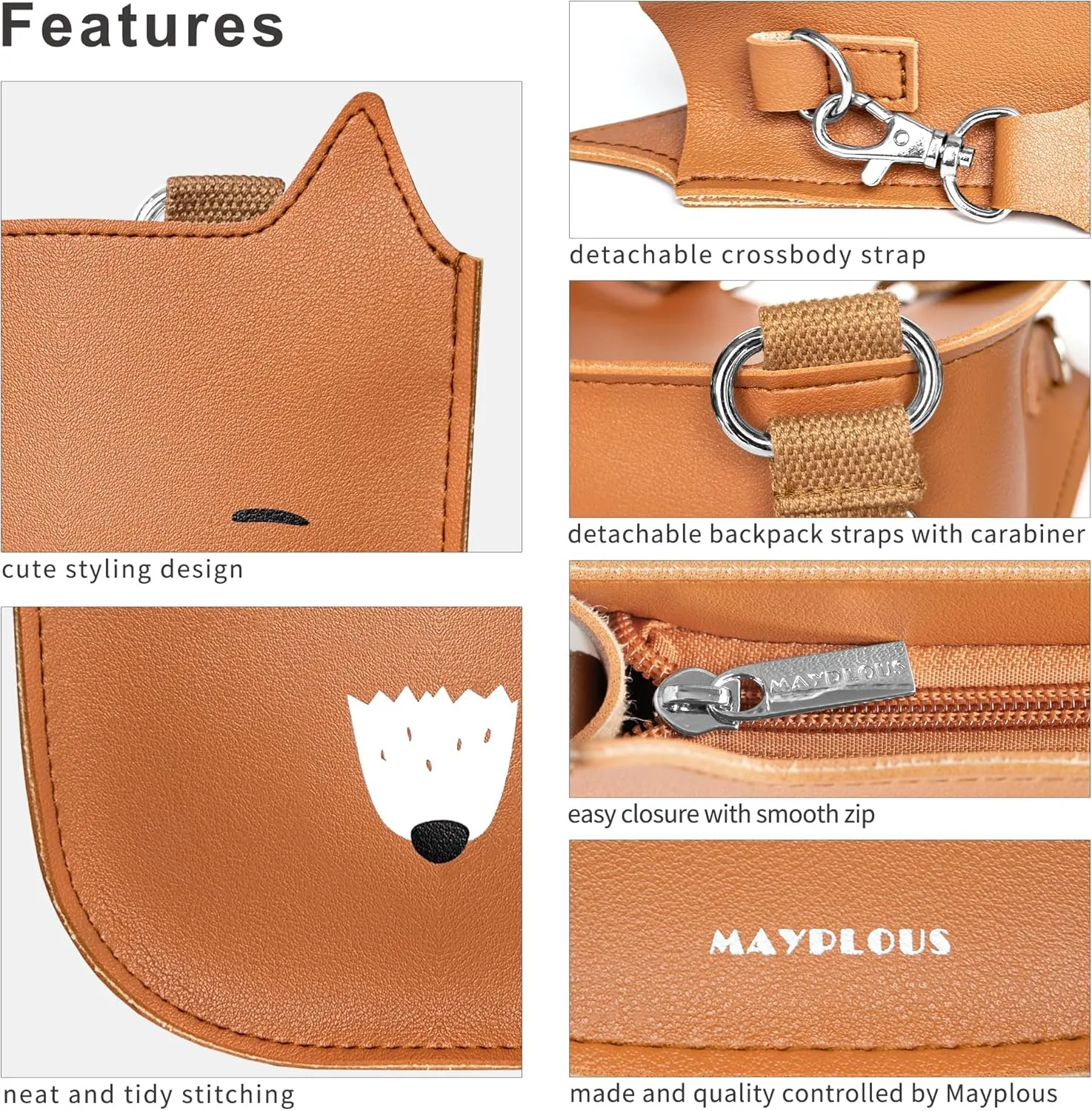 Mayplous Kids Backpack for Girls and Boys Children's Shoulder Bag Mini Backpack Teenagers Crossbody Bag Cute Animal 2 in 1 Style Small Size for Over 4 Years L16xW7xH17cm / L6.3xW2.8xH6.7in (Fox)