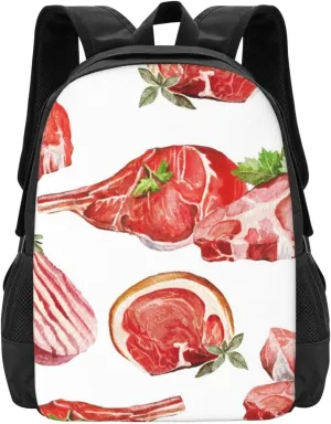 Meats Food Pattern Lightweight Packable Backpack Travel Casual Large Capacity Daypack Foldable Backpack For Men Women