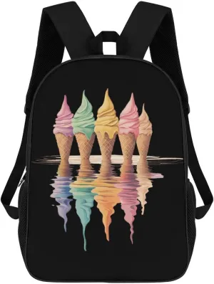 Melting Ice Cream Cones Fashion 17 Inch Backpack Simple Shoulders Daypacks Lightweight Laptop Bag Travel Gear
