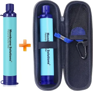 Membrane Solutions Straw Water Filter 2 Pack with A Carry Travel Case Cover, Survival Filtration Portable Gear, Emergency Preparedness, Supply for Drinking Hiking Camping Hunting Fishing Team Family