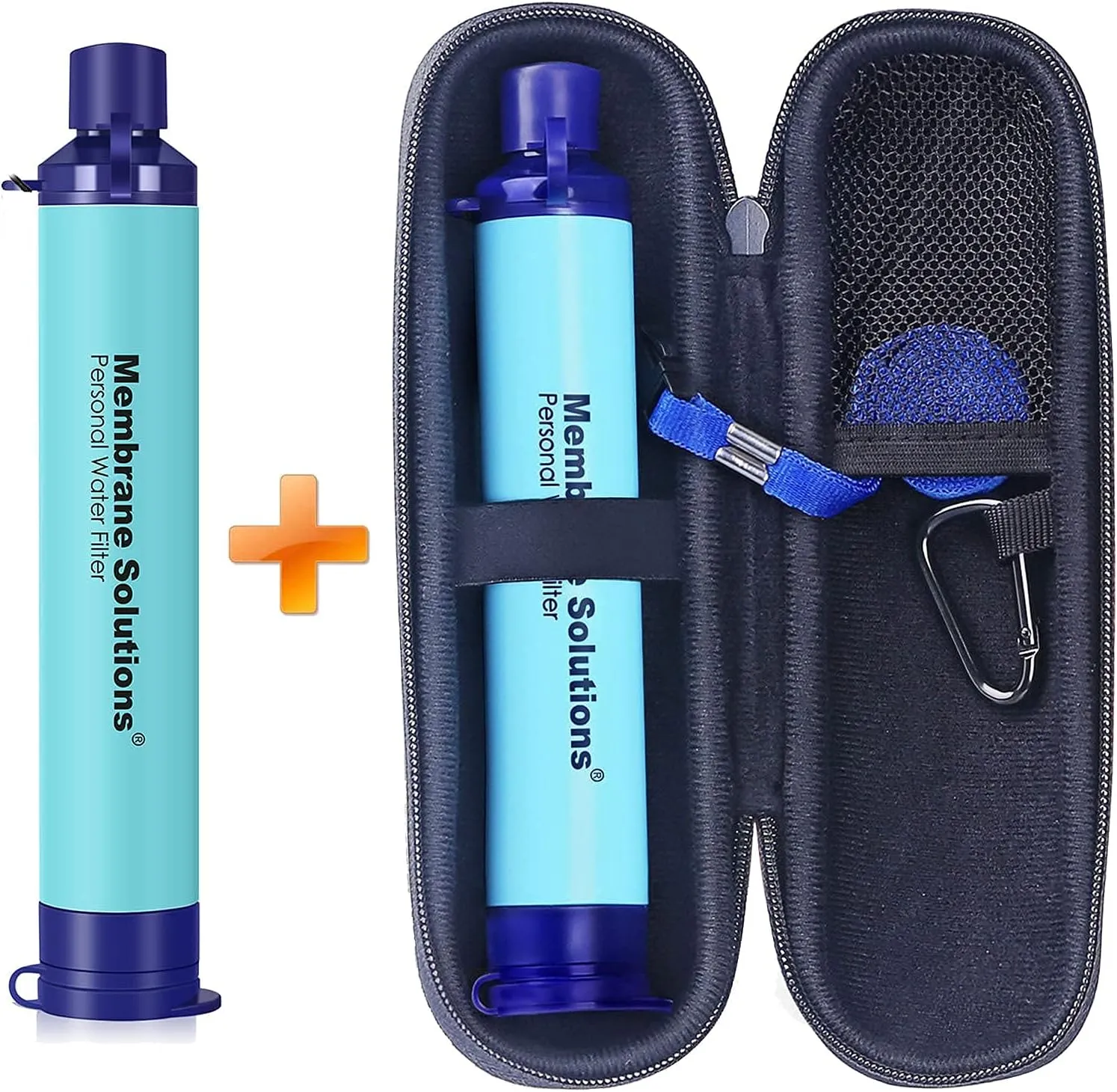 Membrane Solutions Straw Water Filter 2 Pack with A Carry Travel Case Cover, Survival Filtration Portable Gear, Emergency Preparedness, Supply for Drinking Hiking Camping Hunting Fishing Team Family