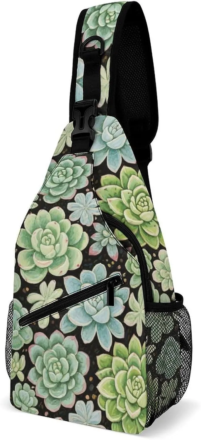 Men & Women Travel Backpack Camping Outdoor Bag, Green Cactus Succulent Flowers Art Sling Bag Backpack Backpacking for Bicycle Sport Hiking Travel Camping - Compact Bookbag
