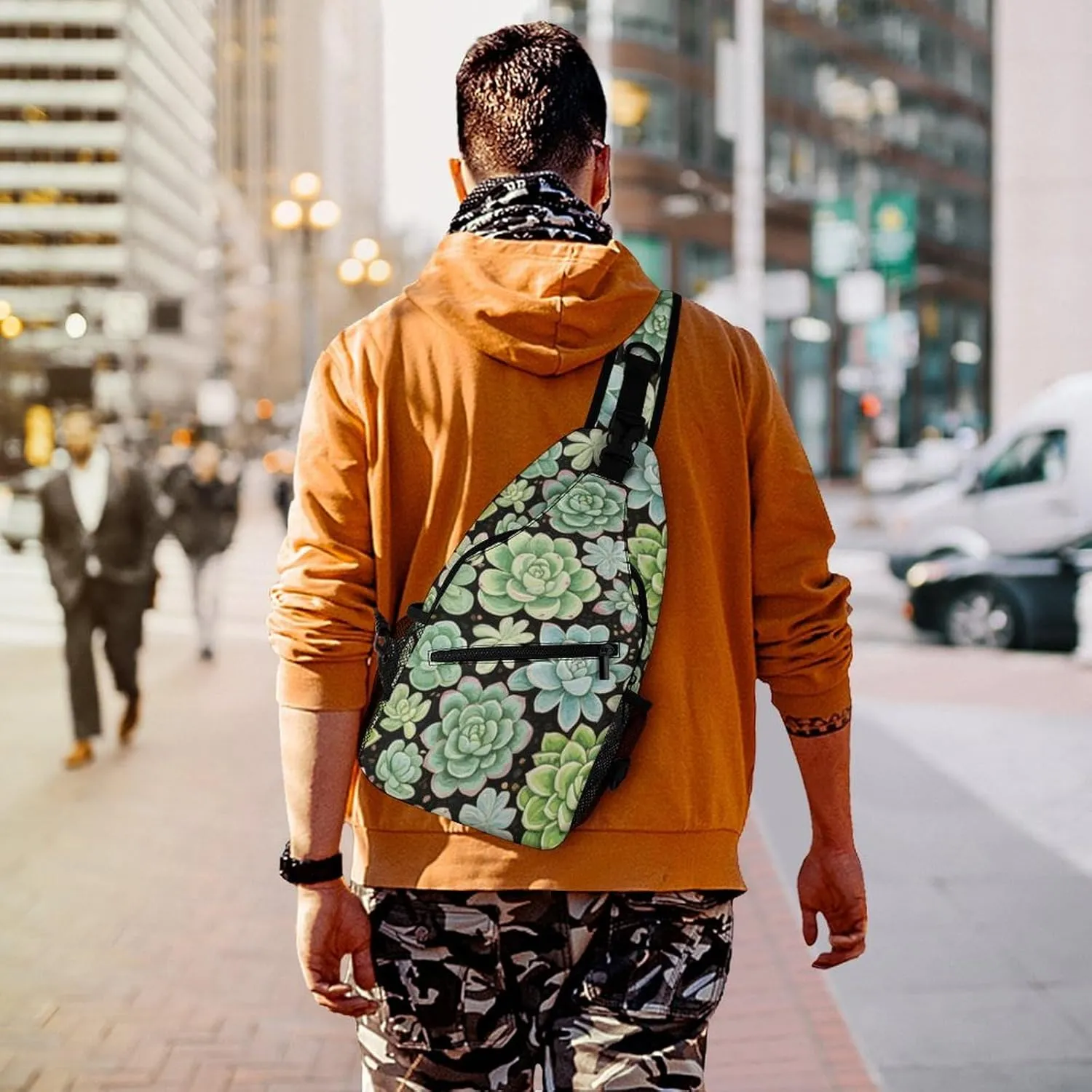 Men & Women Travel Backpack Camping Outdoor Bag, Green Cactus Succulent Flowers Art Sling Bag Backpack Backpacking for Bicycle Sport Hiking Travel Camping - Compact Bookbag