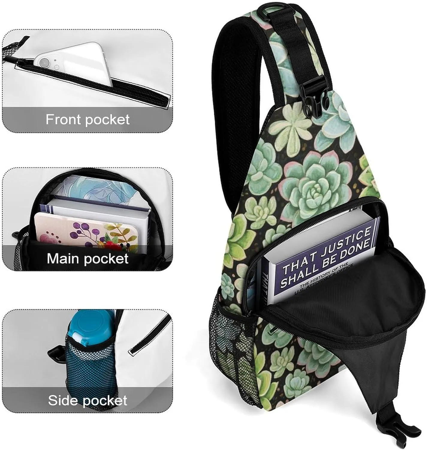 Men & Women Travel Backpack Camping Outdoor Bag, Green Cactus Succulent Flowers Art Sling Bag Backpack Backpacking for Bicycle Sport Hiking Travel Camping - Compact Bookbag