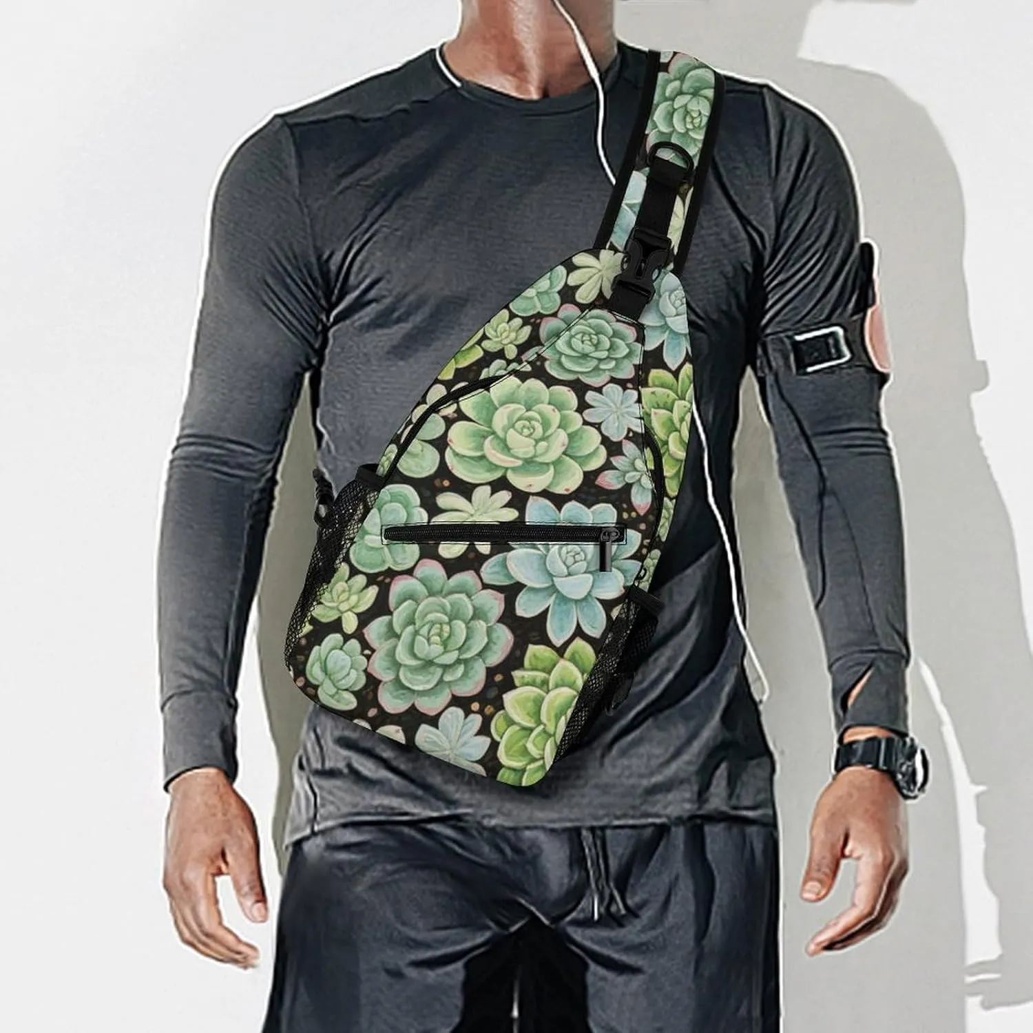 Men & Women Travel Backpack Camping Outdoor Bag, Green Cactus Succulent Flowers Art Sling Bag Backpack Backpacking for Bicycle Sport Hiking Travel Camping - Compact Bookbag