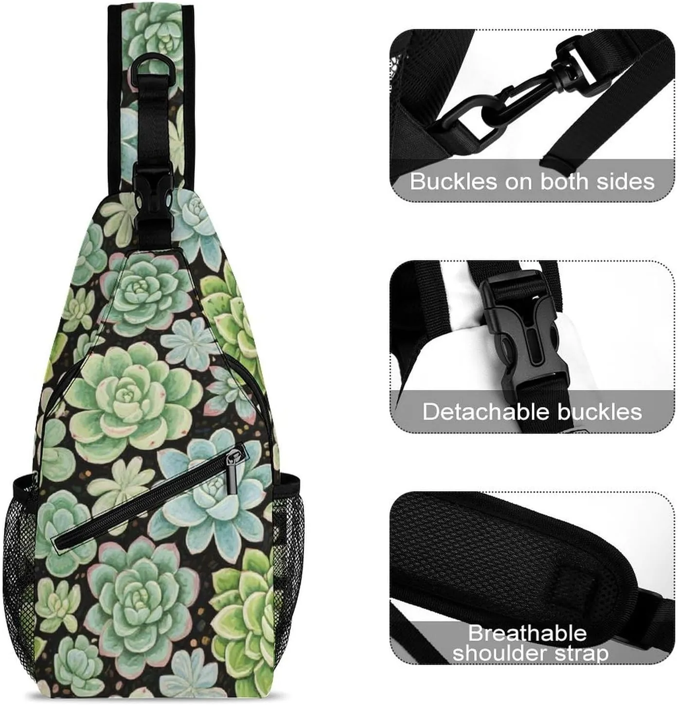 Men & Women Travel Backpack Camping Outdoor Bag, Green Cactus Succulent Flowers Art Sling Bag Backpack Backpacking for Bicycle Sport Hiking Travel Camping - Compact Bookbag