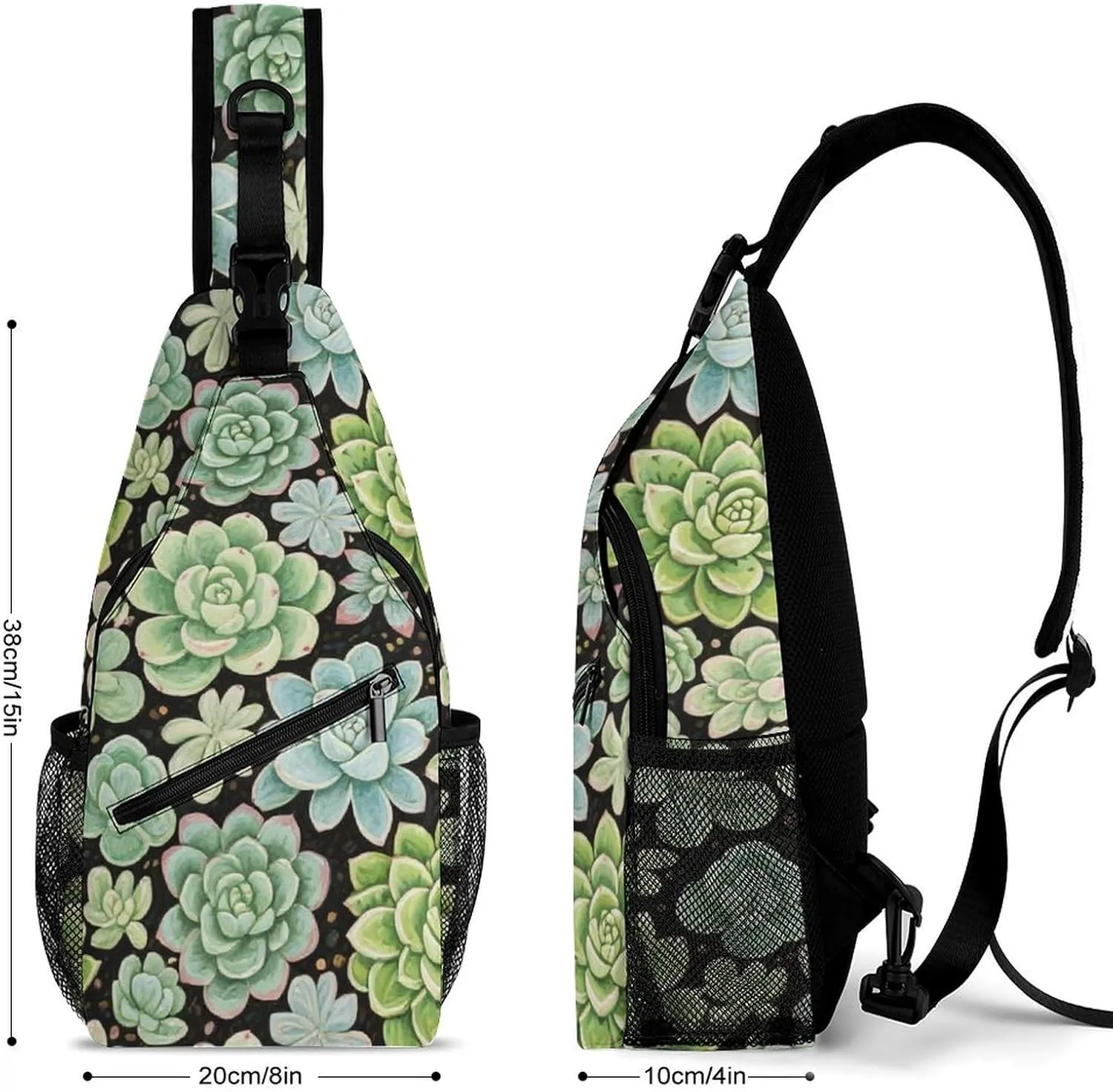Men & Women Travel Backpack Camping Outdoor Bag, Green Cactus Succulent Flowers Art Sling Bag Backpack Backpacking for Bicycle Sport Hiking Travel Camping - Compact Bookbag