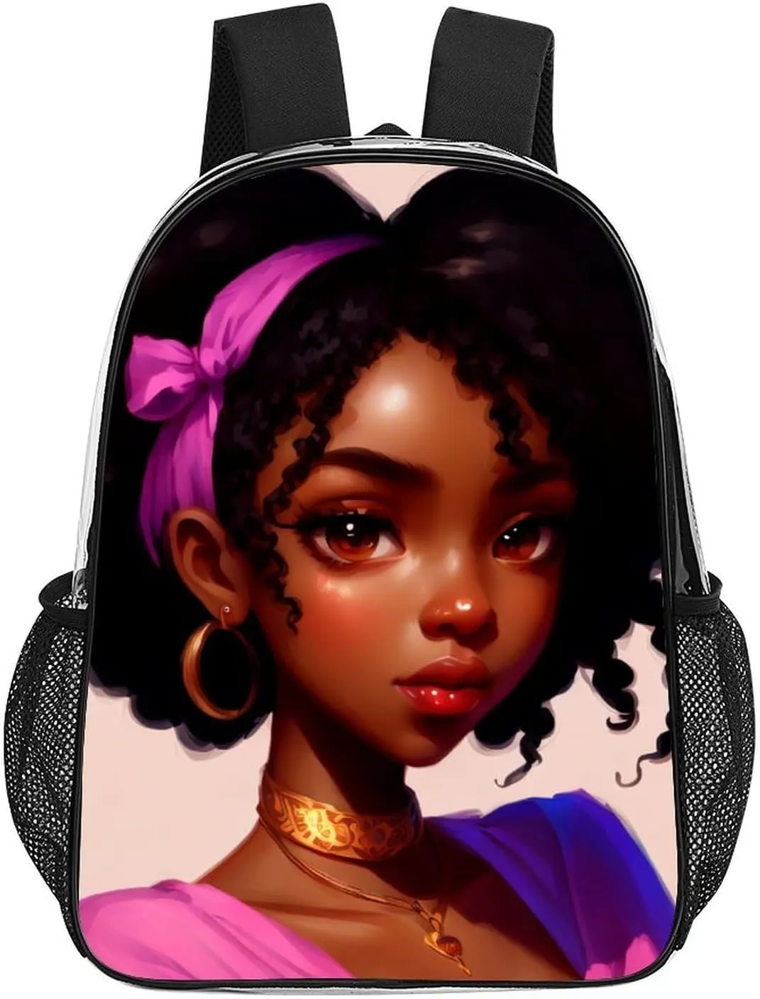 Men Women Lightweight African American Women Black Womens Ethnic Art Daypack Bookbag Big Capacity Carry On Bag Transparent Bag for Camping Travel Bicycle