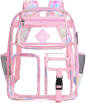 Men's and Women's Transparent Backpack with Large Capacity Graffiti Pattern PVC Material Backpack, Suitable for Daily Use and Travel Use,Pink Butterfly