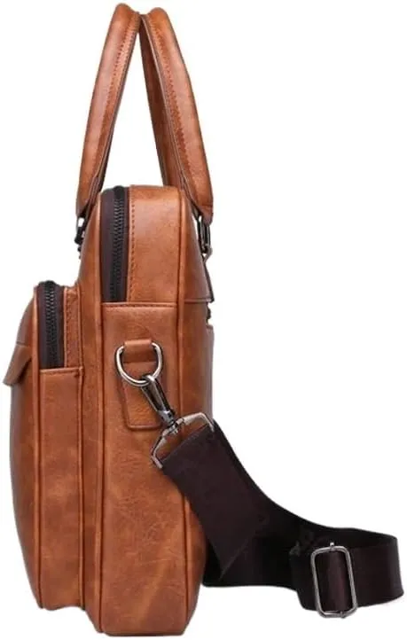 Men's Handbag Single Shoulder Messenger Bag Business Office Workplace(Brown)